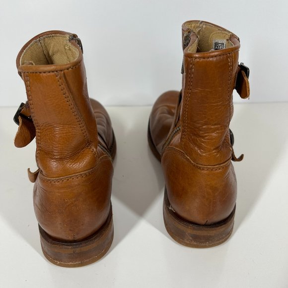 Frye Size 7 Cognac Brown Leather Short Engineer Boots Zippers - Picture 6 of 9